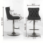 Black Velvet Bar Stools (Set of 2) – Tufted Chairs with Gold Base