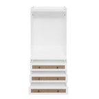 Modern White Solid Wood Wardrobe Cabinet with Drawer and Hanging Rod