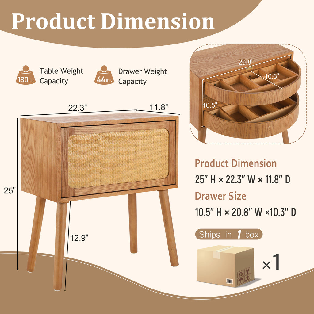 Natural Modern Wood Nightstand with Hidden Storage – Rotating Compartment Side Table (2)