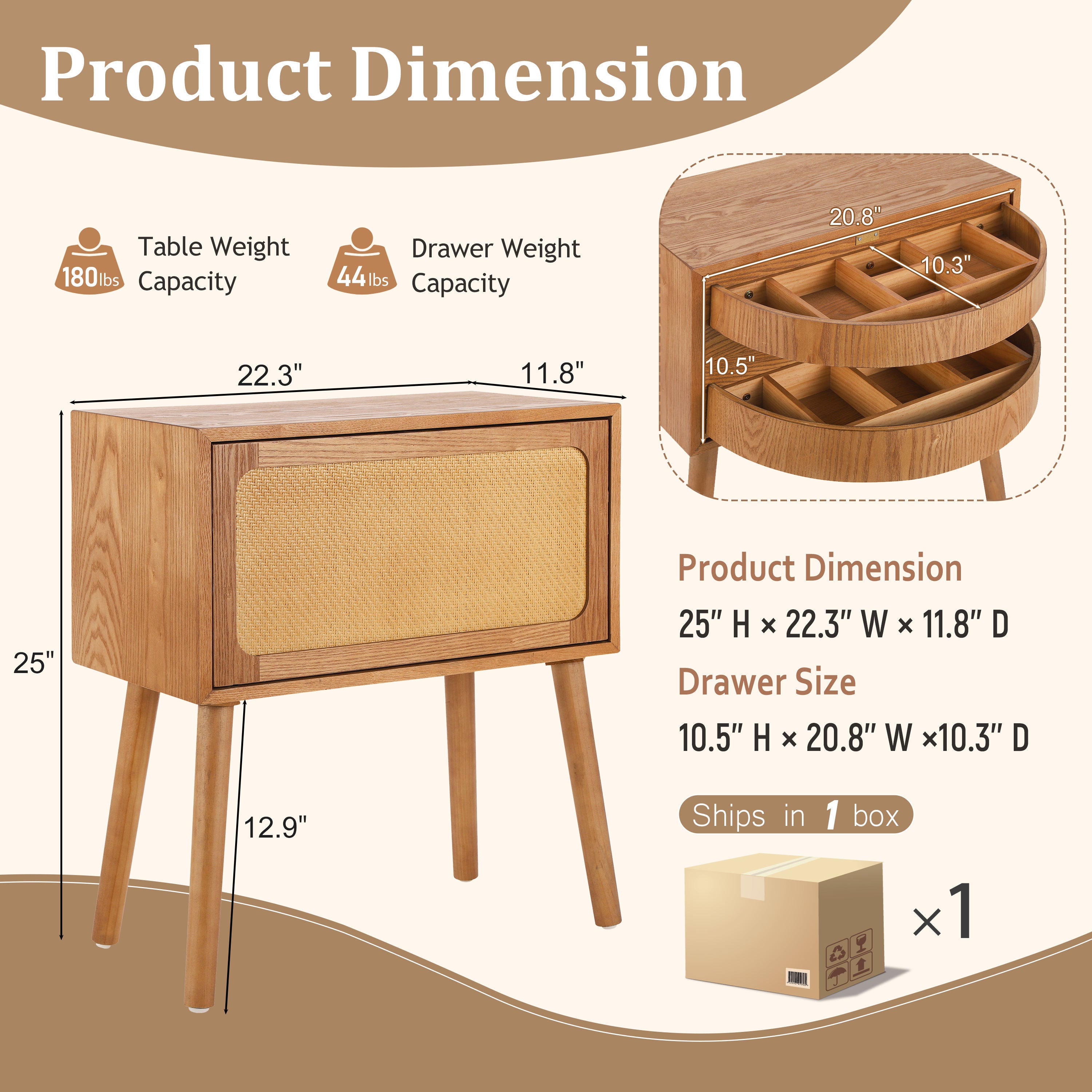 Natural Modern Wood Nightstand with Hidden Storage – Rotating Compartment Side Table (2)