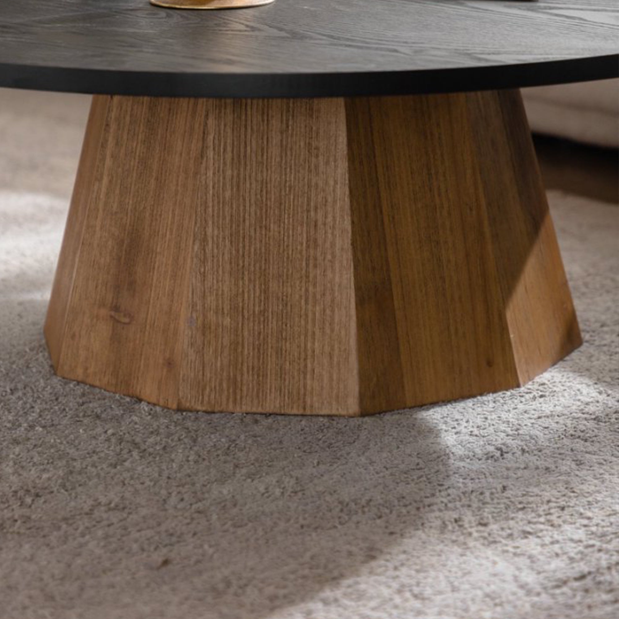 Round Pedestal Coffee Table with Dark Wood Top – 35” Contemporary Living Room Table