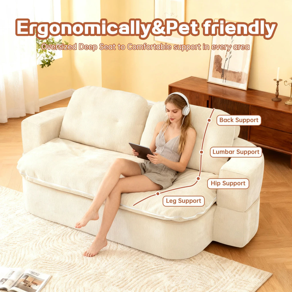 Modern Chenille Convertible Twin Size Sofa Bed with Pillows