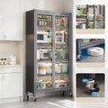 Tall Kitchen Pantry Cabinet with Glass Doors – 6-Tier Storage (Gray