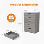 Modern Gray 5-Drawer Dresser with Wheels – Space Saving Storage