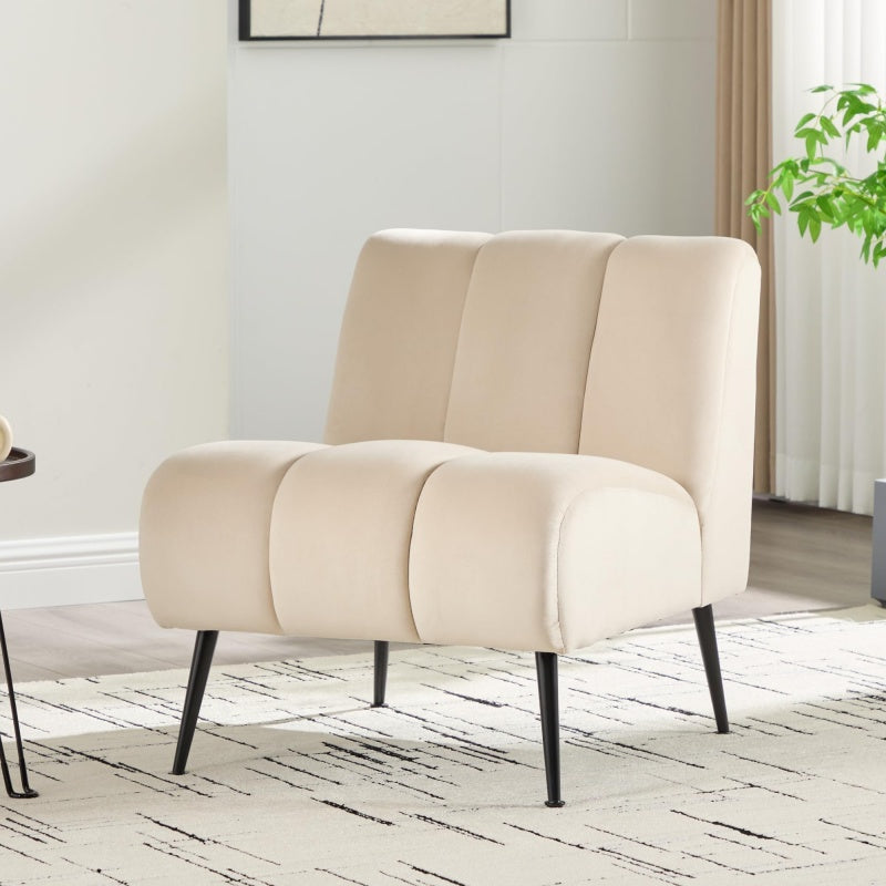 Modern Chenille Armless Accent Chair with Metal Legs – Cozy Neutral Lounge Chair