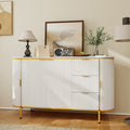 Curved Fluted Accent Cabinet with Gold Trim – 2 Door Storage Cabinet with Drawers