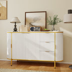 Curved Fluted Accent Cabinet with Gold Trim – 2 Door Storage Cabinet with Drawers