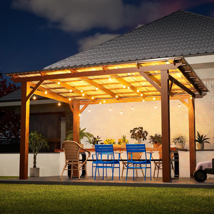 Modern Wooden Garden Gazebo with Metal Roof