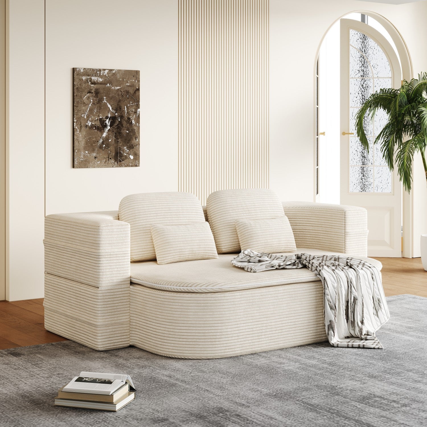 2-in-1 Foldable Corner Sofa Bed – Modern Corduroy Modular Convertible Lounge