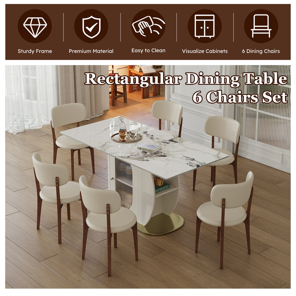 Ivory Luxe Dining Table Set – 7 Piece Dining Set