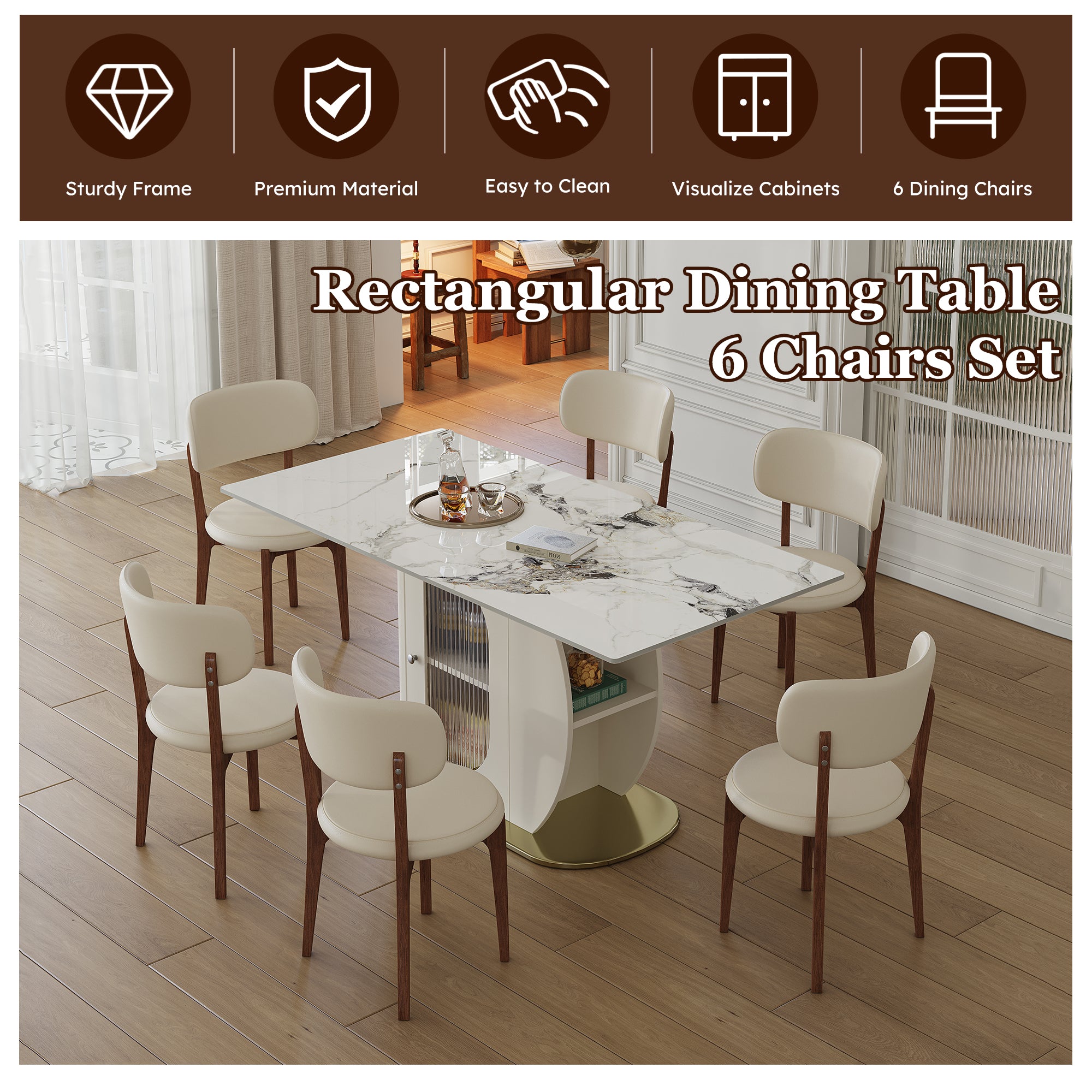 Ivory Luxe Dining Table Set – 7 Piece Dining Set