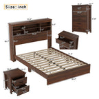 Modern Walnut 4-Piece Queen Bedroom Set with Storage Headboard