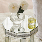 Crystal Trim Mirrored End Table – Elegant Octagon Accent Table