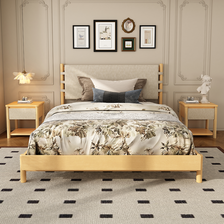 Modern 3-Piece Queen Bedroom Set – Bed Frame with 2 Nightstands