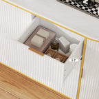Curved Fluted Accent Cabinet with Gold Trim – 2 Door Storage Cabinet with Drawers