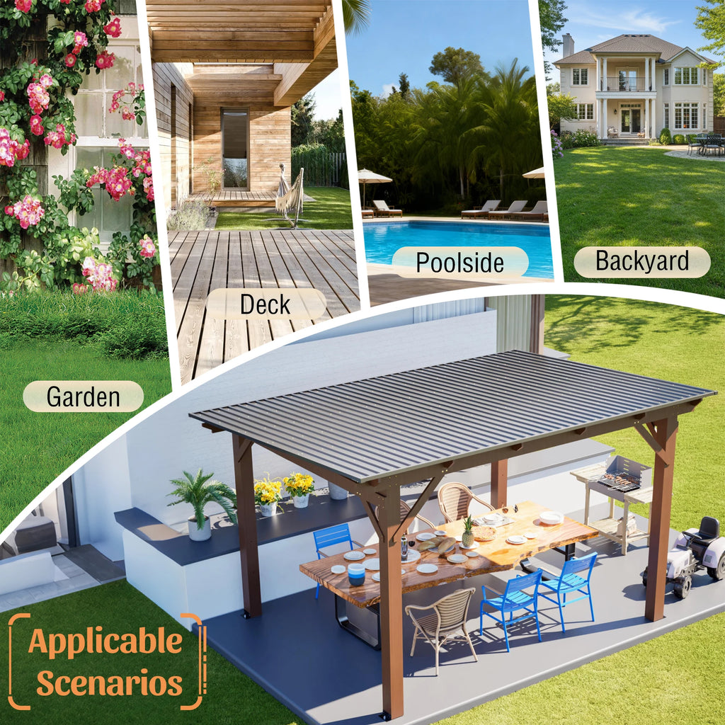 Modern Wooden Garden Gazebo with Metal Roof