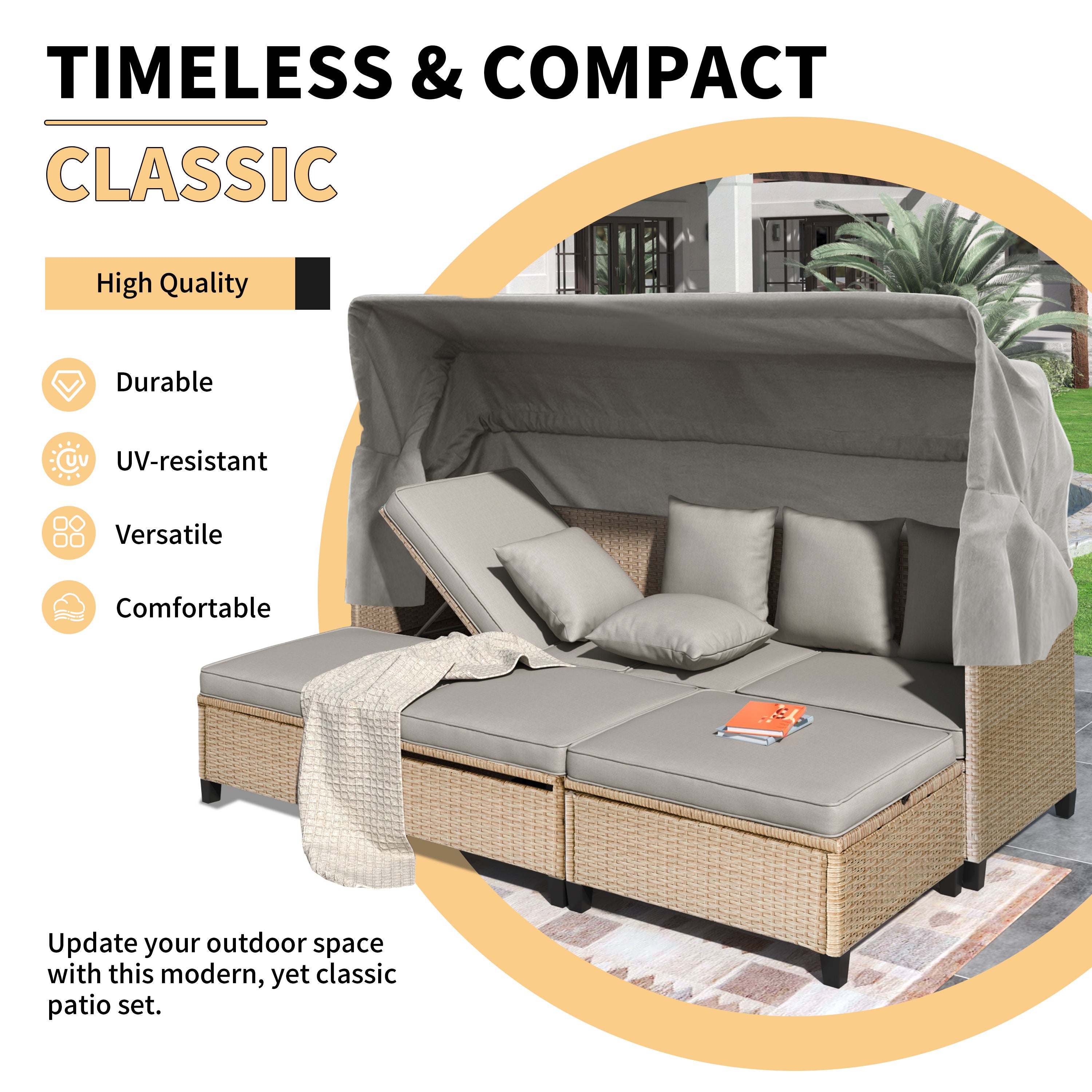4-Piece Outdoor Patio Sofa Set with Retractable Canopy