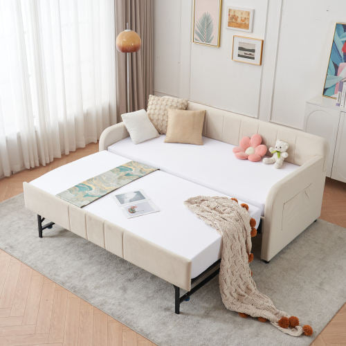 Twin Upholstered Daybed with Trundle – Modern Sofa Bed