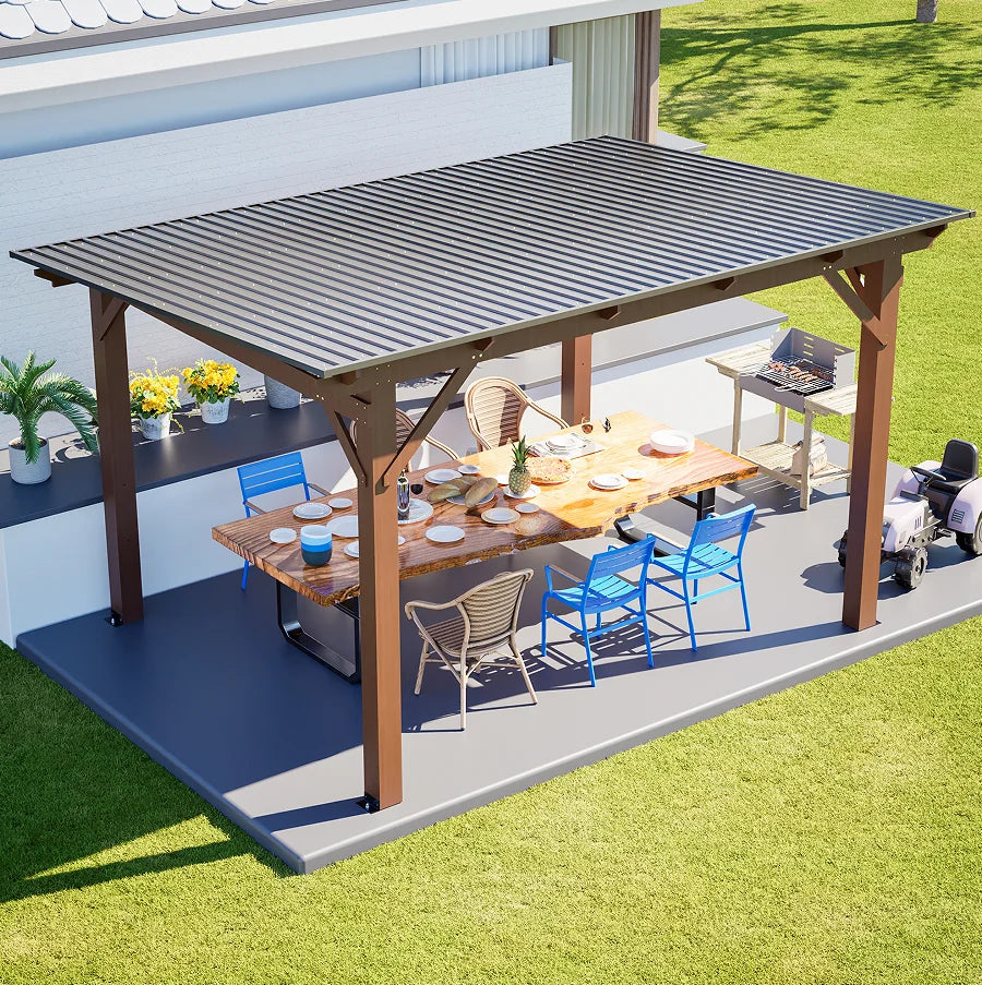 Modern Wooden Garden Gazebo with Metal Roof