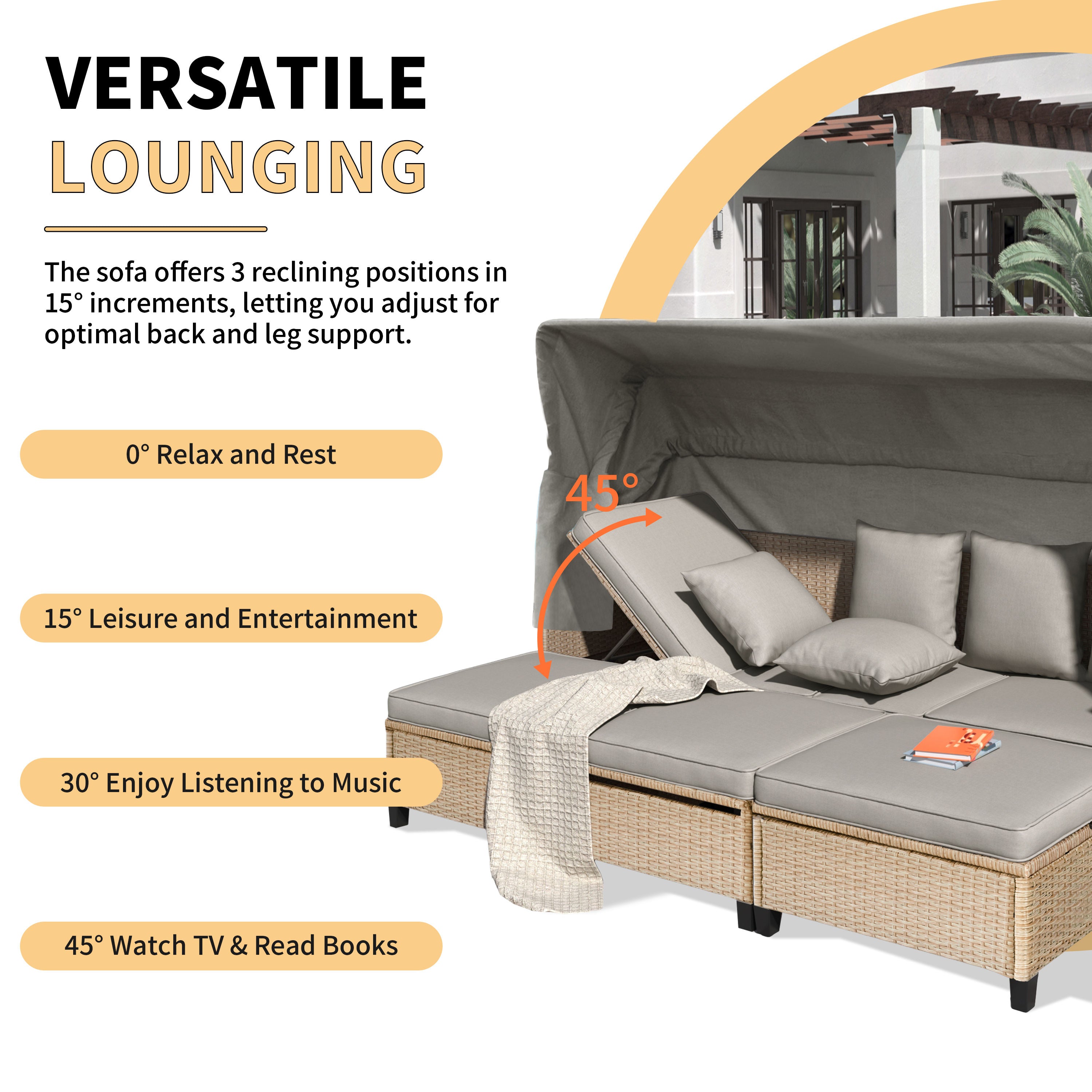 4-Piece Outdoor Patio Sofa Set with Retractable Canopy