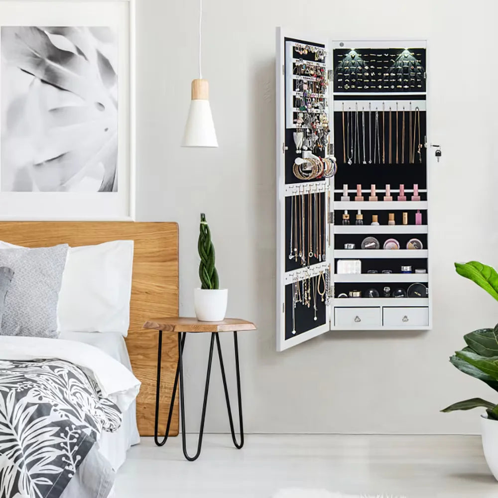 Lockable LED Jewelry Mirror Cabinet – Wall Mounted Organizer