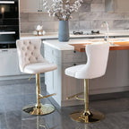 Black Velvet Bar Stools (Set of 2) – Tufted Chairs with Gold Base