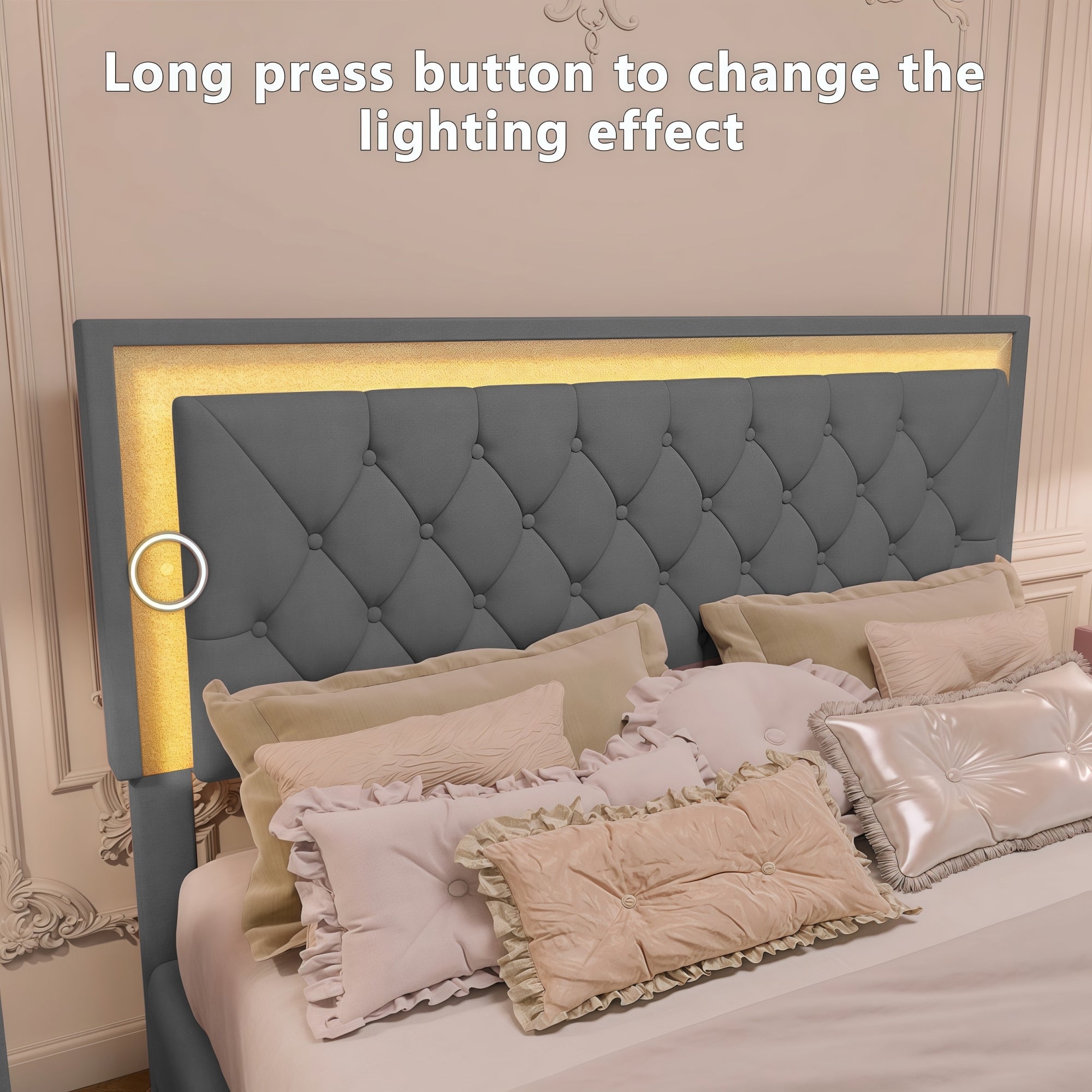 Glam LED Upholstered Bed Frame with Matching Nightstands