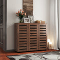 Walnut Wooden Shoe Storage Cabinet with Louvered Doors