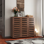 Walnut Wooden Shoe Storage Cabinet with Louvered Doors