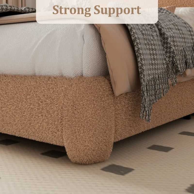 Modern Bouclé Upholstered Platform Bed Frame
