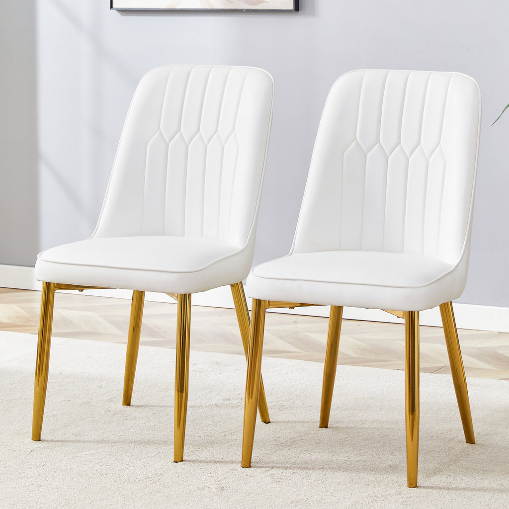 Elegant White & Gold Dining Chairs – Modern Glam Set of 2