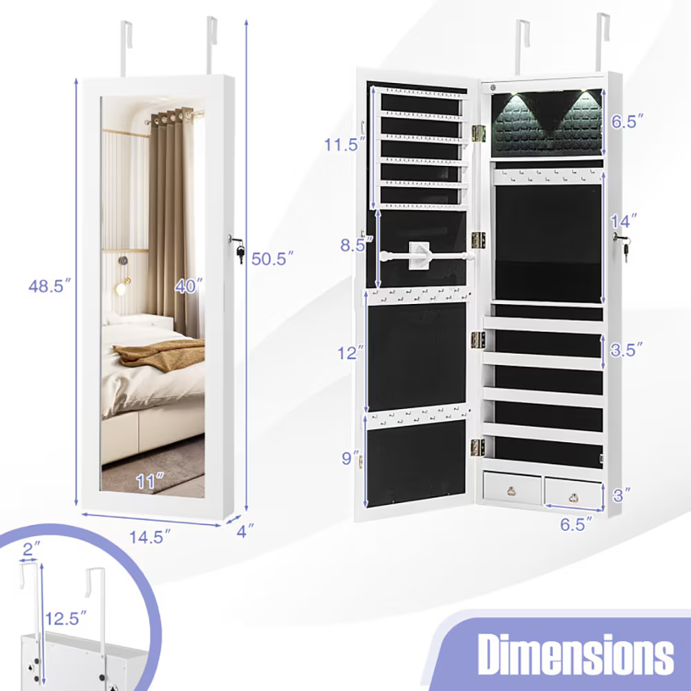 Lockable LED Jewelry Mirror Cabinet – Wall Mounted Organizer