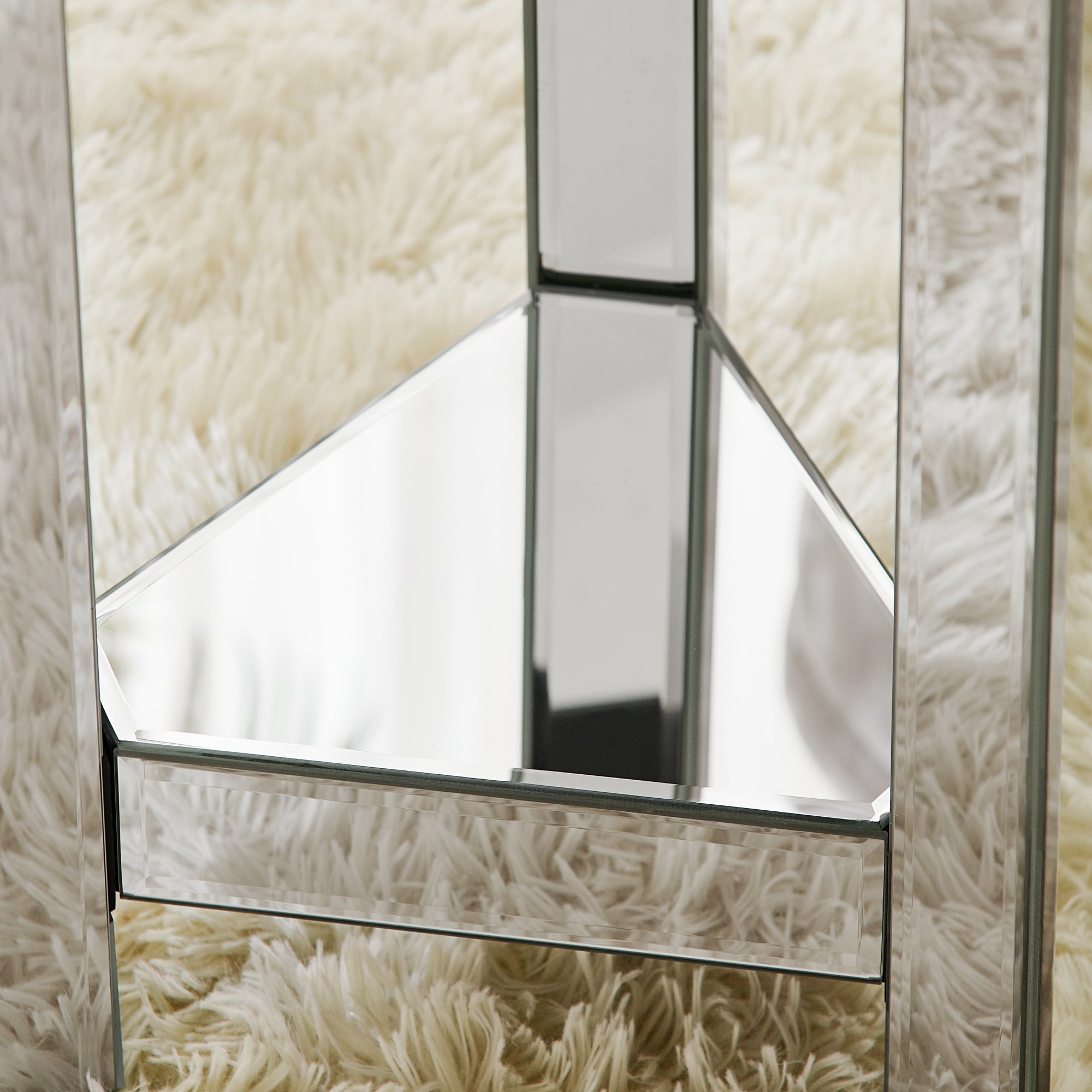 Crystal Trim Mirrored End Table – Elegant Octagon Accent Table