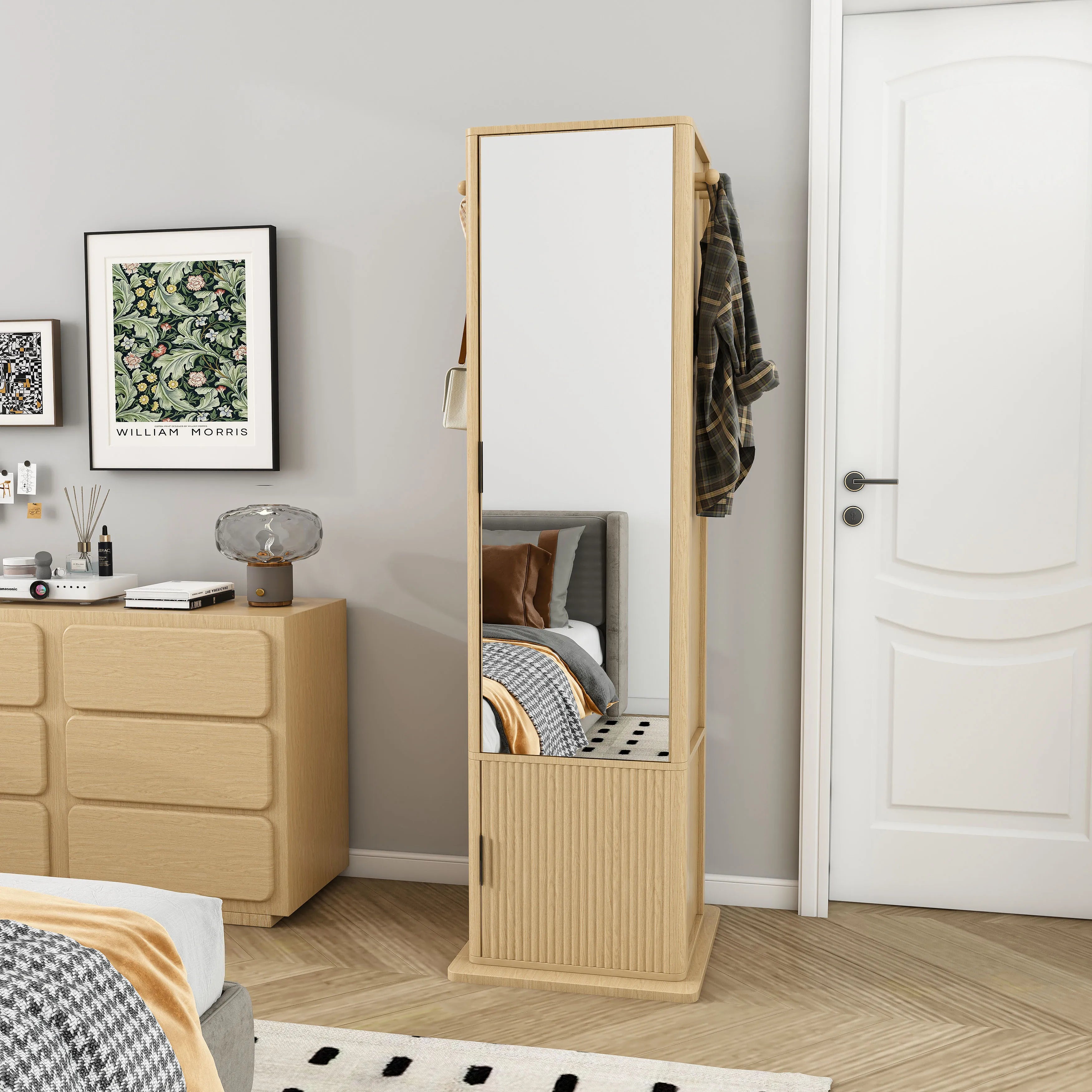 360° Rotating Full-Length Mirror Jewelry Cabinet with Storage