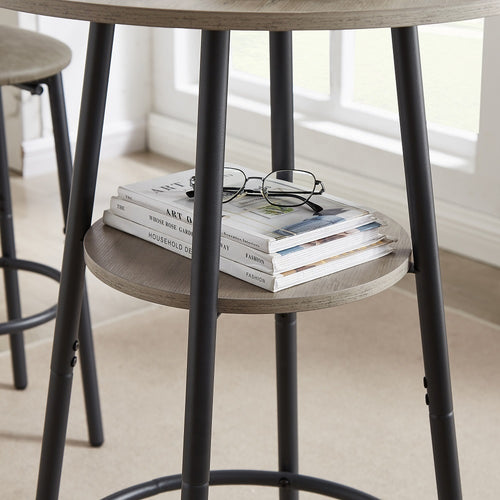 3-Piece Rustic Bar Table Set with 2 Stools – Round Pub Table with Storage Shelf