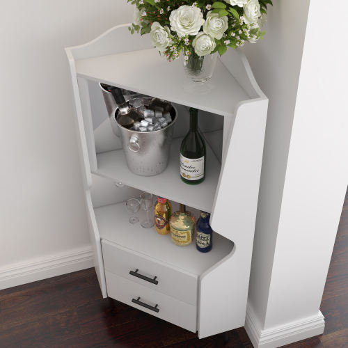 Modern Corner Bar Cabinet with Shelves & Storage Drawers
