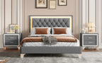 Glam LED Upholstered Bed Frame with Matching Nightstands