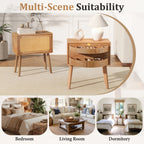 Natural Modern Wood Nightstand with Hidden Storage – Rotating Compartment Side Table (2)