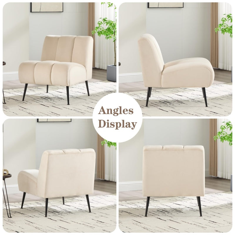 Modern Chenille Armless Accent Chair with Metal Legs – Cozy Neutral Lounge Chair