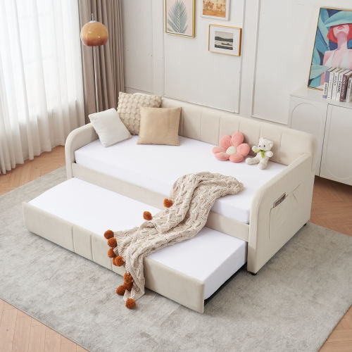 Twin Upholstered Daybed with Trundle – Modern Sofa Bed