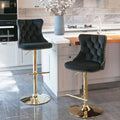 Black Velvet Bar Stools (Set of 2) – Tufted Chairs with Gold Base
