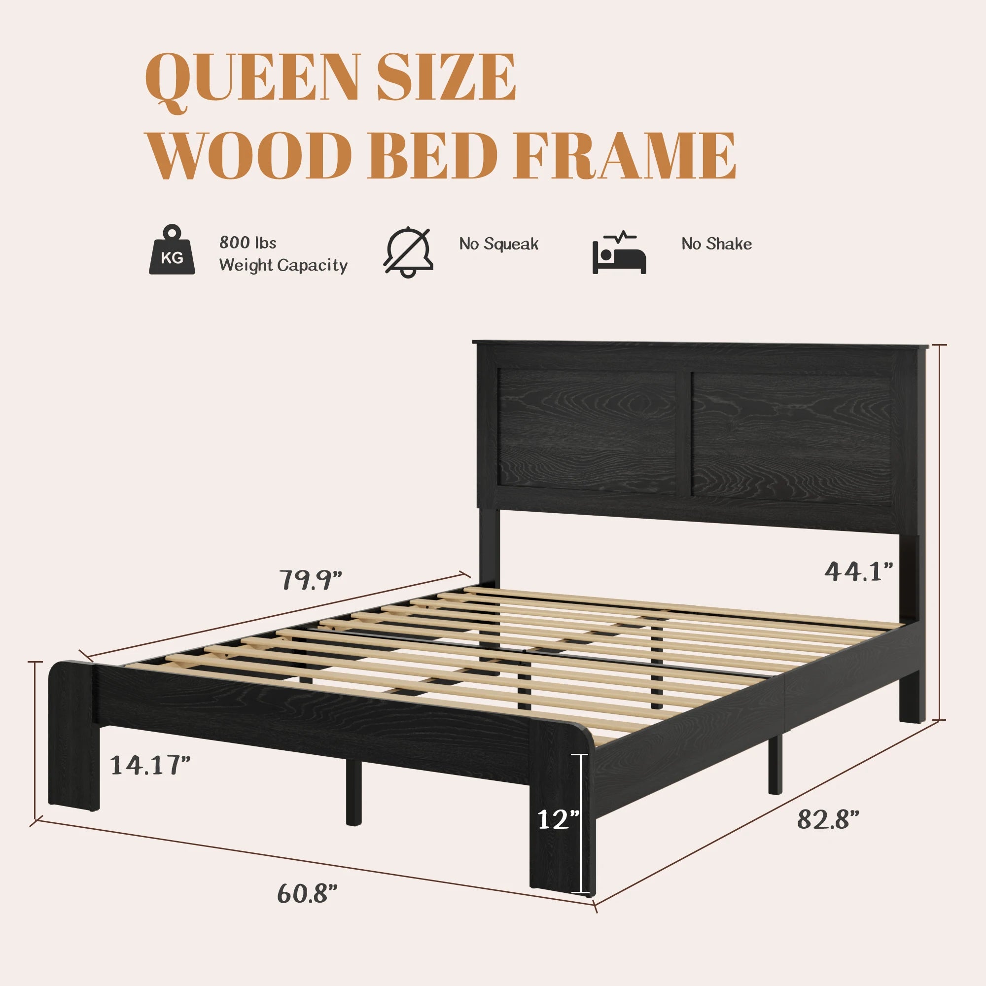 Black Wood Platform Bed Frame