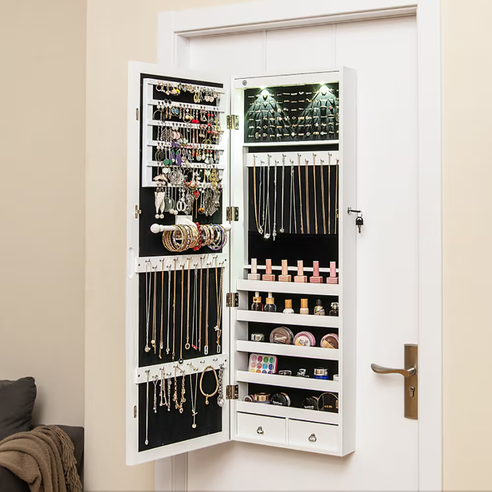Lockable LED Jewelry Mirror Cabinet – Wall Mounted Organizer