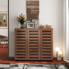 Walnut Wooden Shoe Storage Cabinet with Louvered Doors