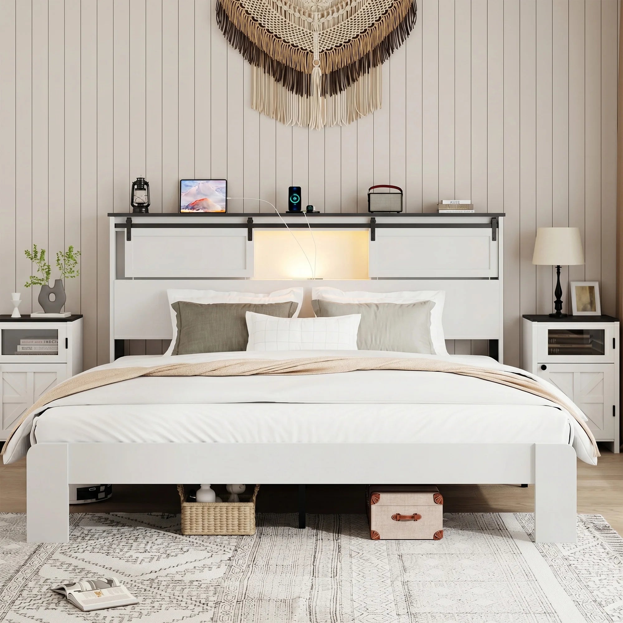 Modern Bed Frame with Built-In Charging Station