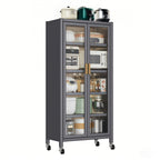 Tall Kitchen Pantry Cabinet with Glass Doors – 6-Tier Storage (Gray