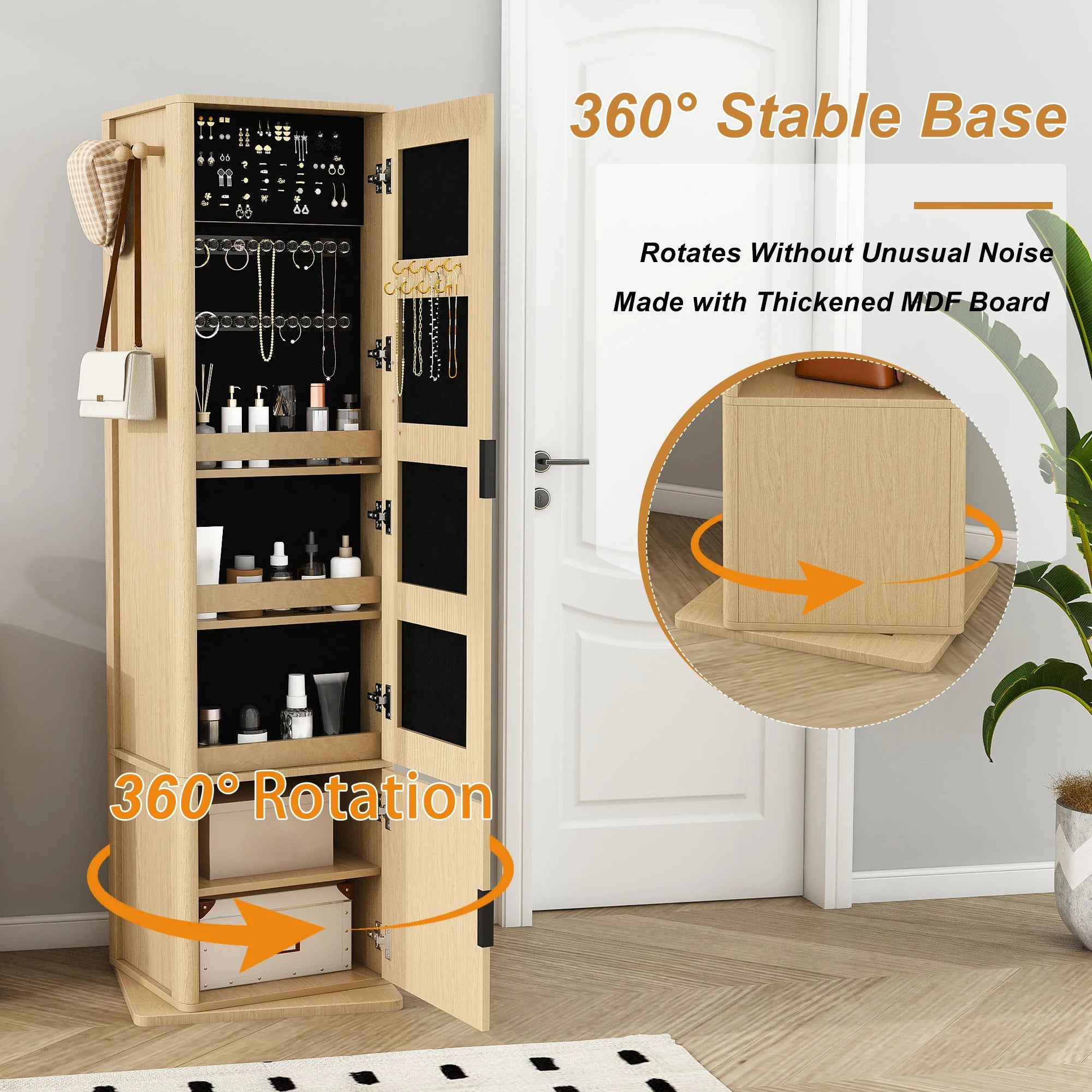 360° Rotating Full-Length Mirror Jewelry Cabinet with Storage