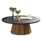 Round Pedestal Coffee Table with Dark Wood Top – 35” Contemporary Living Room Table