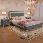 Glam LED Upholstered Bed Frame with Matching Nightstands