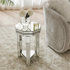 Crystal Trim Mirrored End Table – Elegant Octagon Accent Table